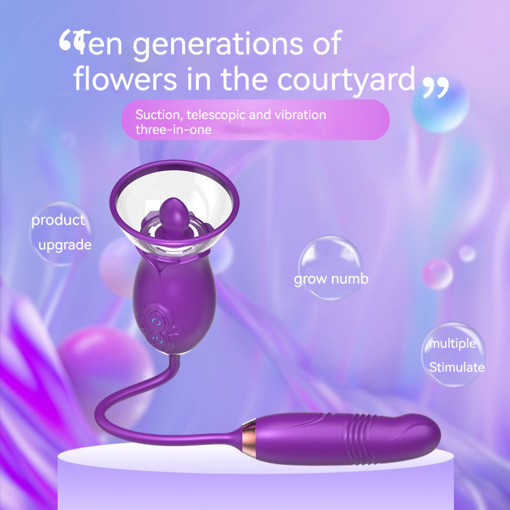 Manting Flower Rose Double-headed Sucking Tongue Licking Telescopic Vibration Device